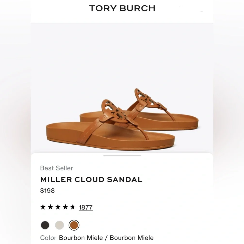 Tory Burch Cognac Leather Logo Toe-Post Sandals